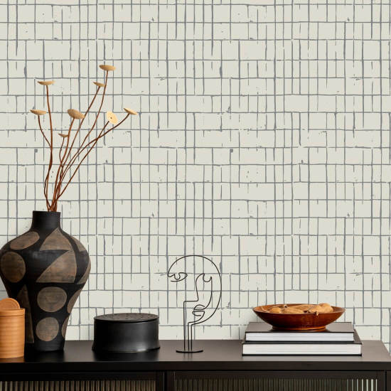 Fractured Grid Blue Cream Wallpaper