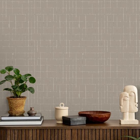 Murtunut ruudukko Earthen Beige Taustakuva
