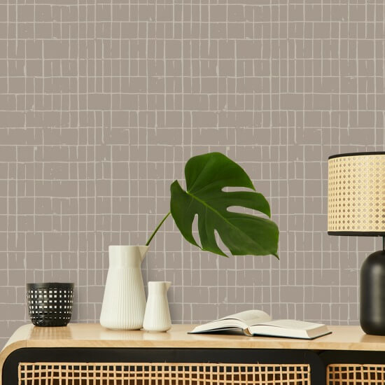 Fractured Grid Earthen Beige Wallpaper