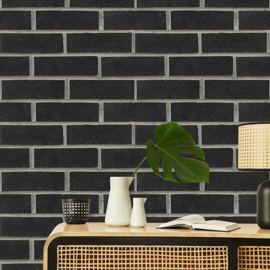 Subway Black Brick Wallpaper