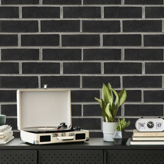Subway Black Brick Wallpaper