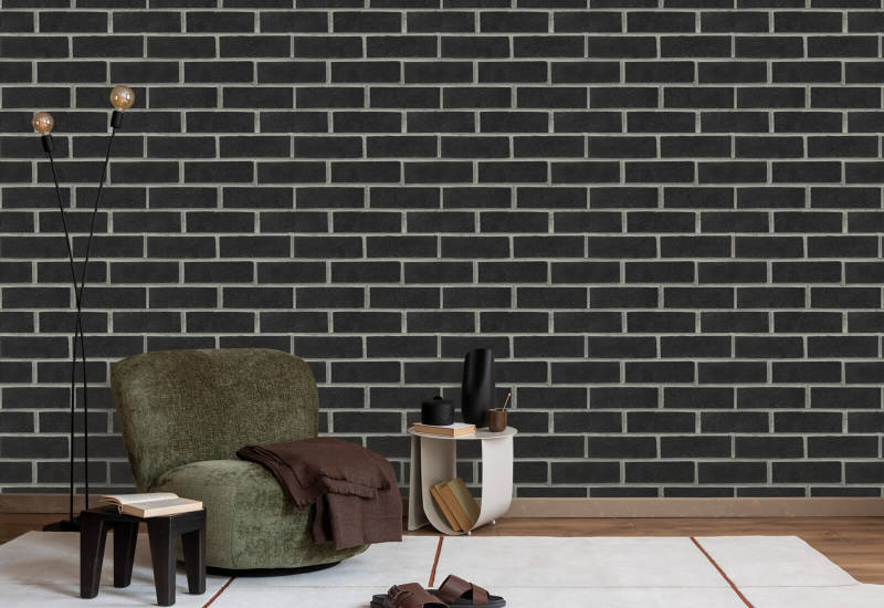 Subway Black Brick Wallpaper