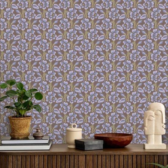 Thorn & Blossom Brown Lavender Floral Wallpaper