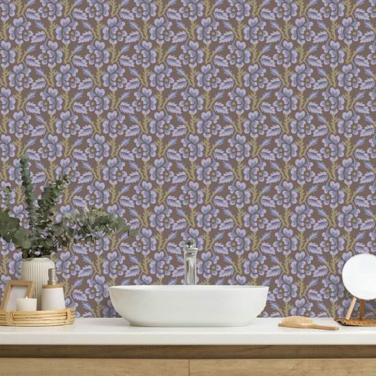 Thorn & Blossom Brown Lavender Floral Wallpaper