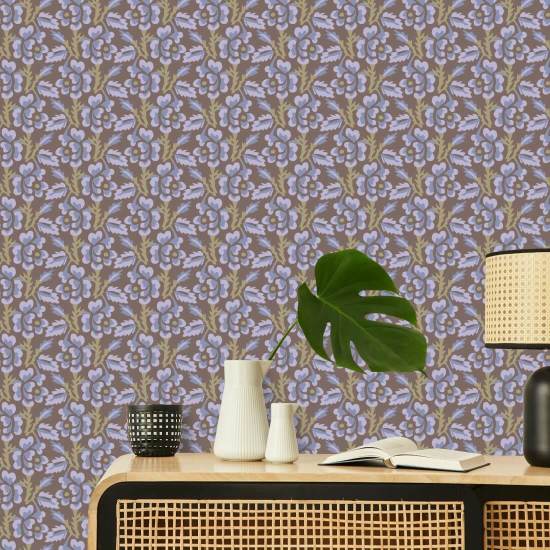 Törn och blomma Brun lavendel blommig tapet
