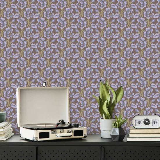 Thorn & Blossom Brown Lavender Floral Wallpaper