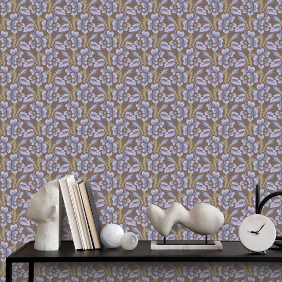Thorn & Blossom Brown Lavender Floral Wallpaper