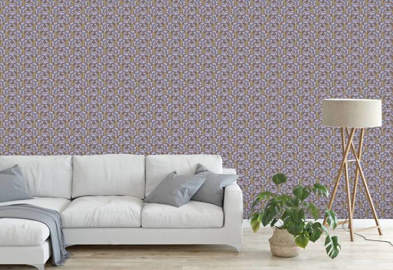 Törn och blomma Brun lavendel blommig tapet