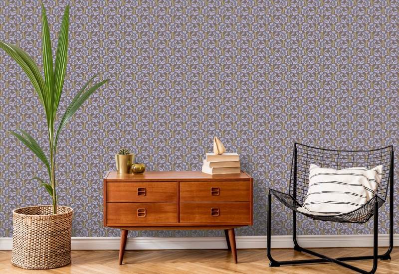 Thorn & Blossom Brown Lavender Floral Wallpaper
