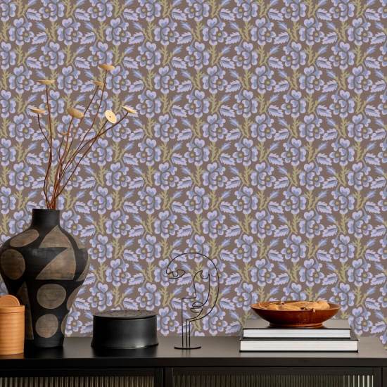 Thorn & Blossom Brown Lavender Floral Wallpaper