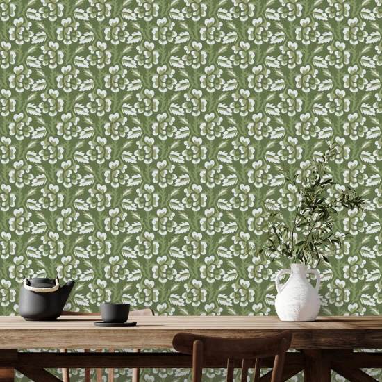 Espinho e flor Papel de parede floral verde de jardim