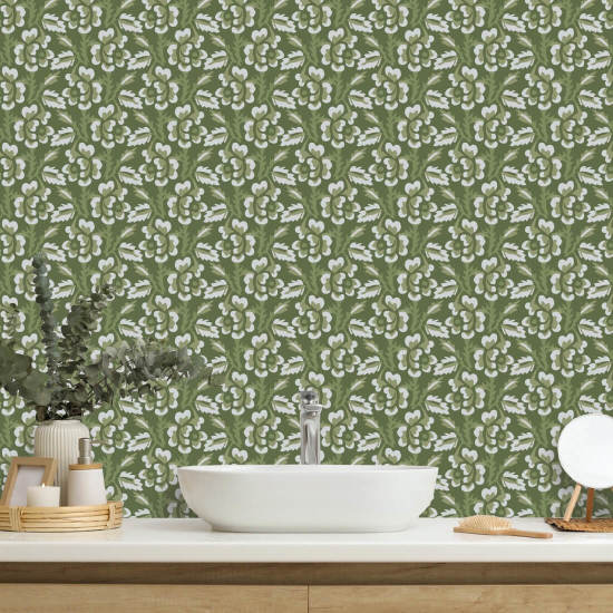 Espinho e flor Papel de parede floral verde de jardim