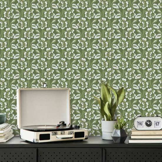 Espina y flor Papel pintado floral verde jardín