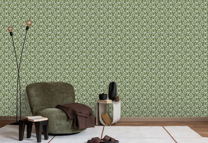 Espina y flor Papel pintado floral verde jardín