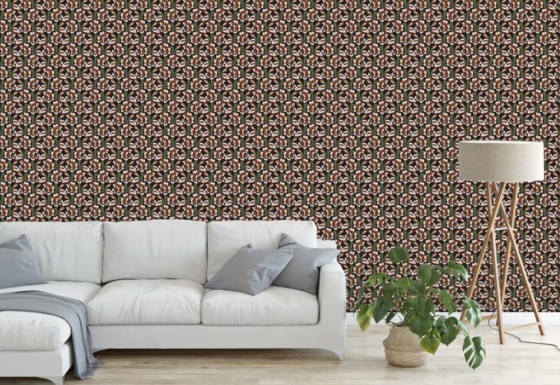 Thorn & Blossom Onyx Persimmon Floral Wallpaper