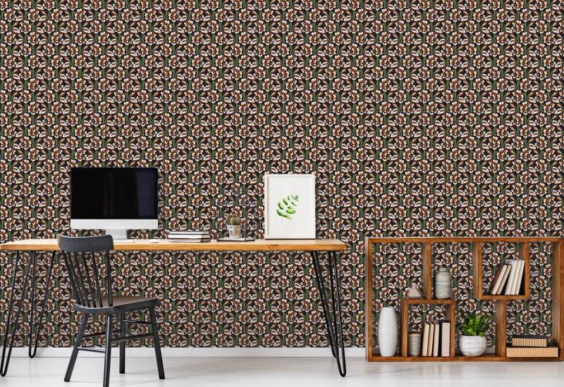 Thorn & Blossom Onyx Persimmon Floral Wallpaper