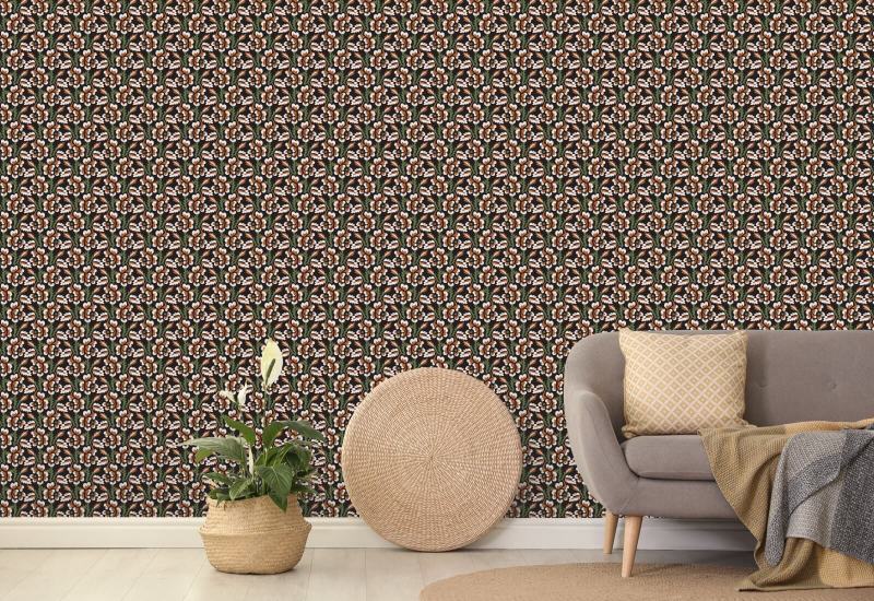 Thorn & Blossom Onyx Persimmon Floral Wallpaper