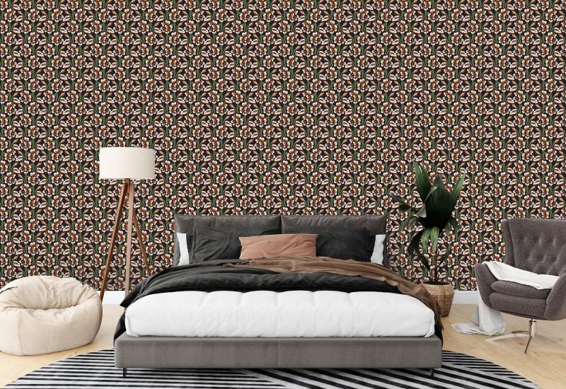 Thorn & Blossom Onyx Persimmon Floral Wallpaper