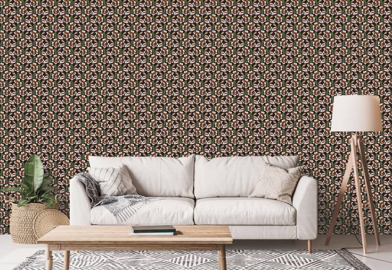 Thorn & Blossom Onyx Persimmon Floral Wallpaper