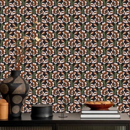 Törn och blomma Onyx Persimmon blommig tapet