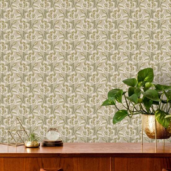Thorn & Blossom Pale Eucalyptus Floral Wallpaper