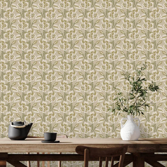 Thorn & Blossom Pale Eucalyptus Floral Wallpaper