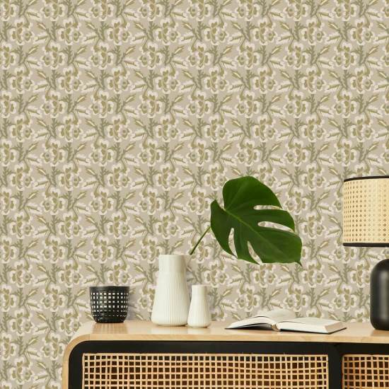 Thorn & Blossom Pale Eucalyptus Floral Wallpaper
