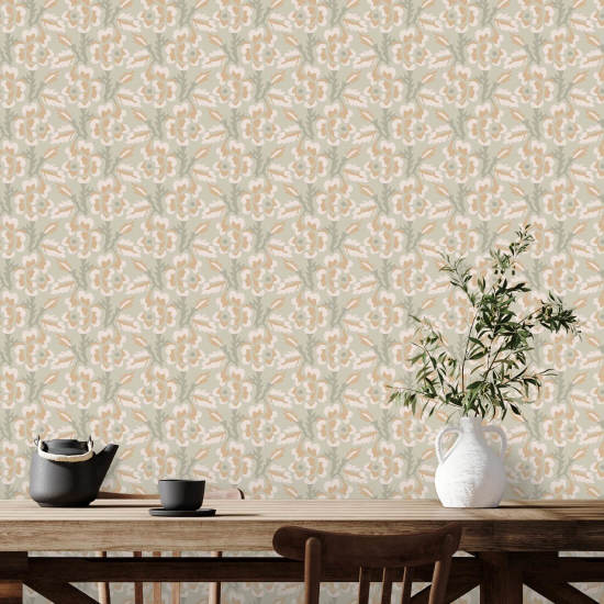 Thorn & Blossom Sunlit Apricot Floral Wallpaper