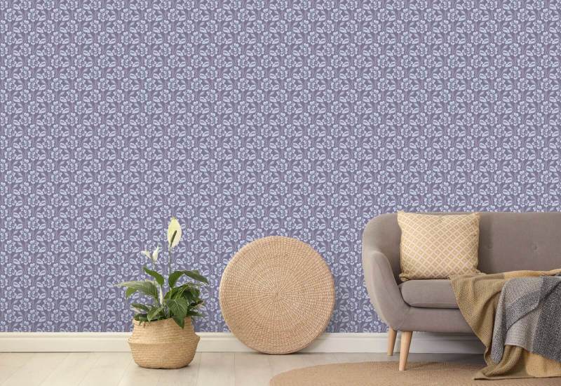 Épine et fleur Papier peint floral Violet Indigo