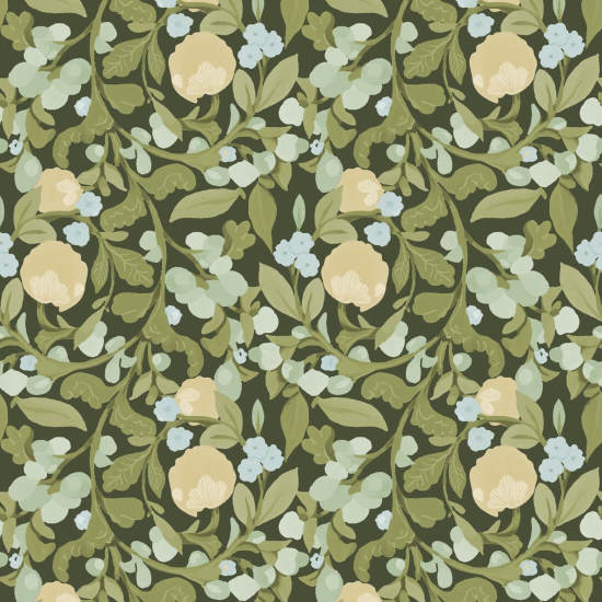 Budding Grove Deep Olive Floral Wallpaper