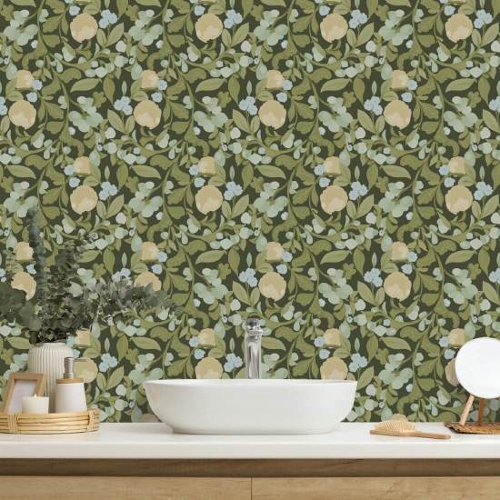 Spirende lund Deep Olive Floral Bakgrunn