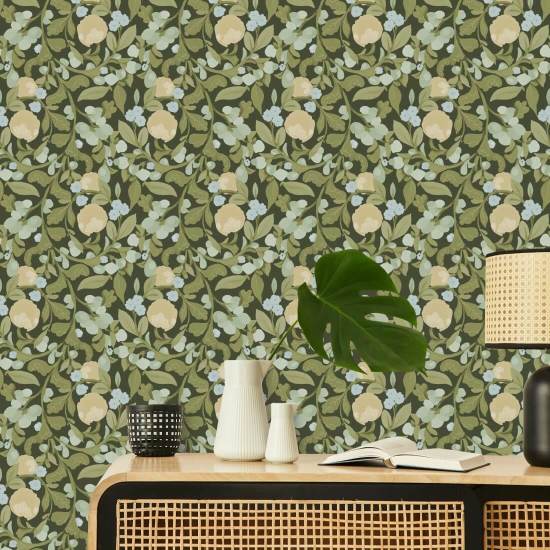Spirende lund Deep Olive Floral Bakgrunn