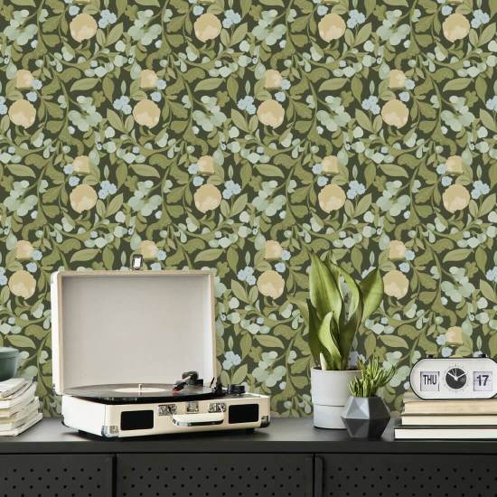 Boschetto in erba Carta da parati floreale Deep Olive