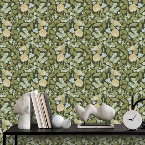 Bosquet en herbe Papier peint floral Deep Olive