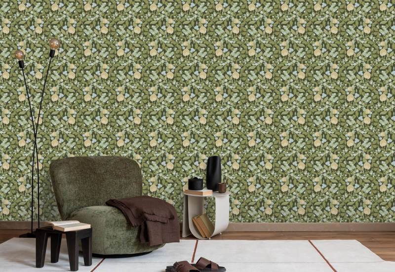 Budding Grove Deep Olive Floral Wallpaper