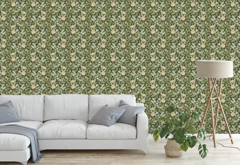 Aufkeimender Hain Tiefolivgrüne Blumentapete