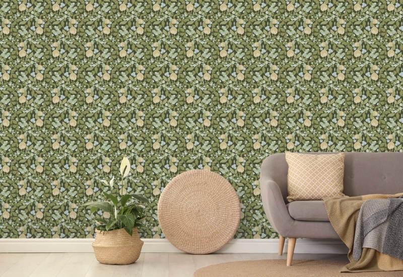 Budding Grove Deep Olive Floral Wallpaper