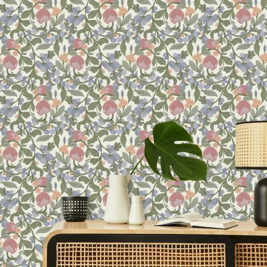 Budding Grove Spring Blossom Floral Wallpaper