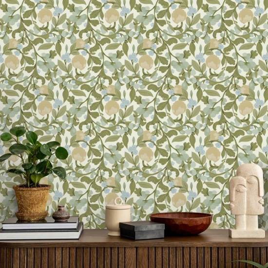 Bosquet en herbe Papier peint floral en lin vintage