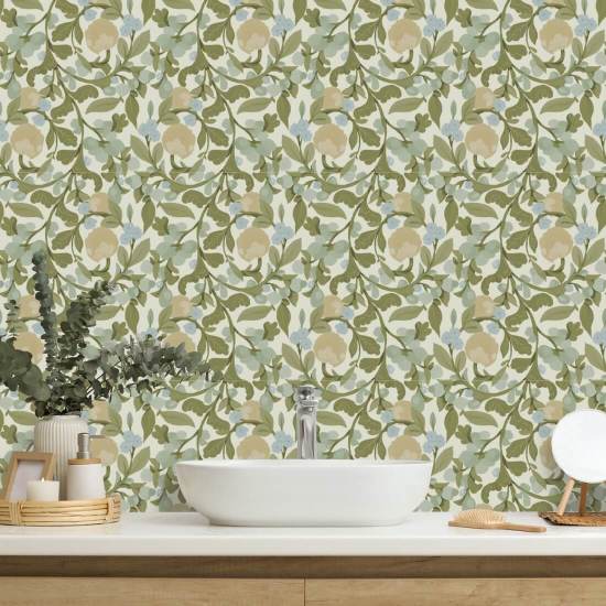 Budding Grove Vintage Linen Floral Wallpaper
