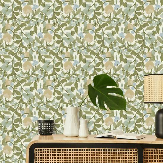 Aufkeimender Hain Vintage-Leinen-Blumentapete
