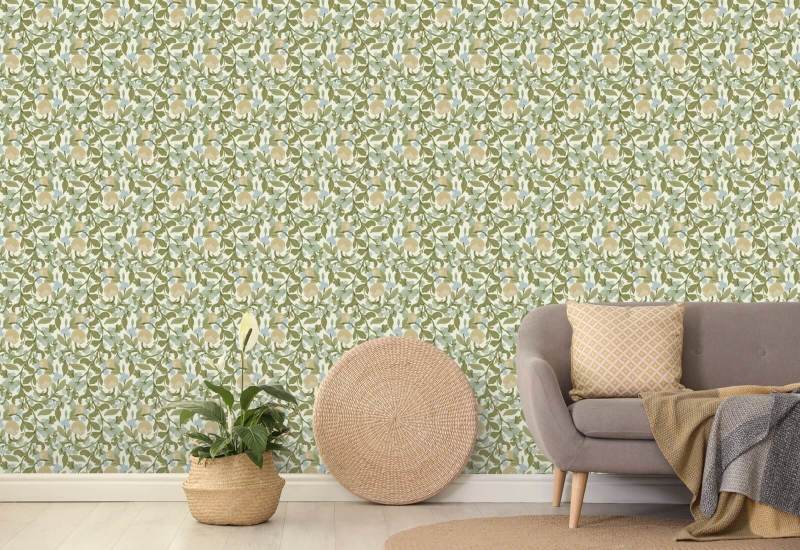 Bosquet en herbe Papier peint floral en lin vintage