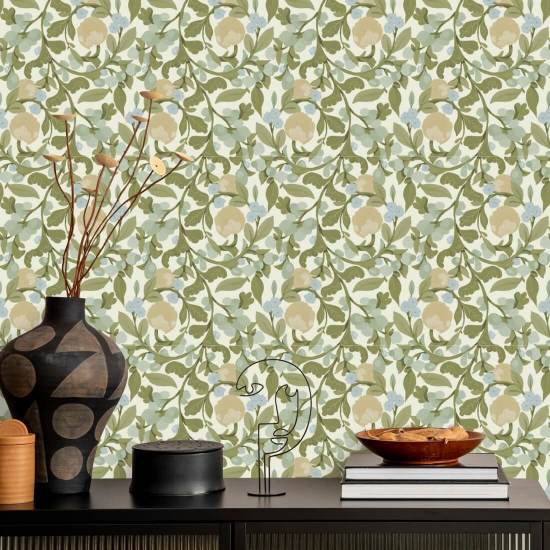 Budding Grove Vintage Linen Floral Wallpaper