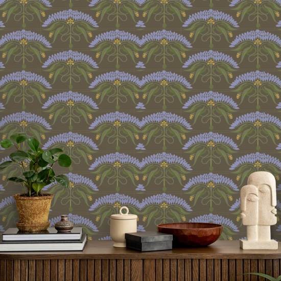 Fleur de Rêve Brown Lavender Floral Wallpaper