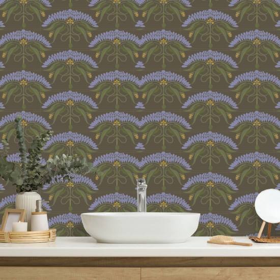 Fleur de Rêve Brown Lavender Floral Wallpaper