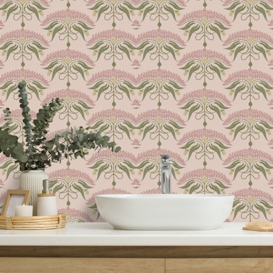 Fleur de Rê ve Roze bloemenbehang met bloemblaadjes