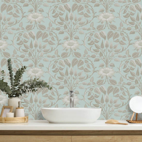 Garden Vine Alabaster Blue Botanical Wallpaper
