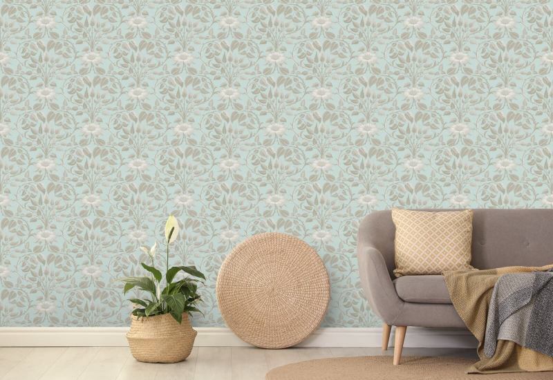 Garden Vine Alabaster Blue Botanical Wallpaper
