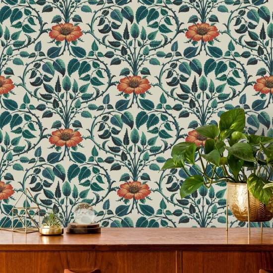 Garden Vine Emerald Green Botanical Wallpaper