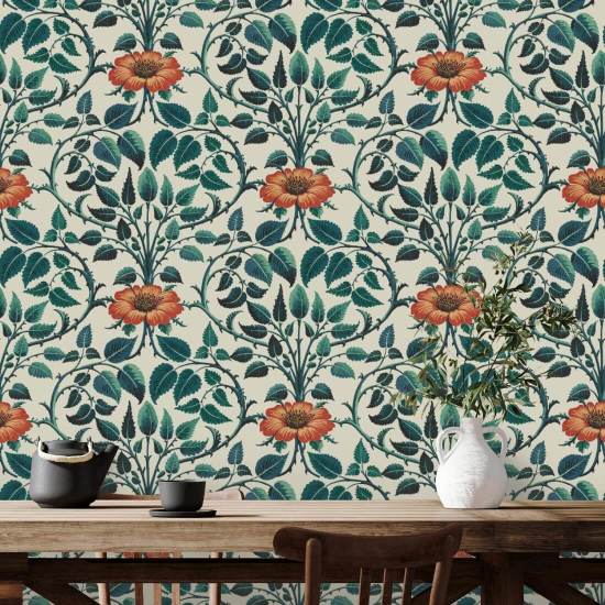 Vid de jardín Papel pintado botánico verde esmeralda